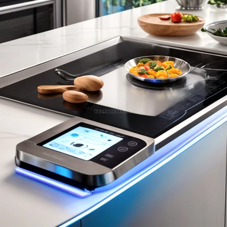 cookluma device on a kitchen counter with smartphone showing app interface